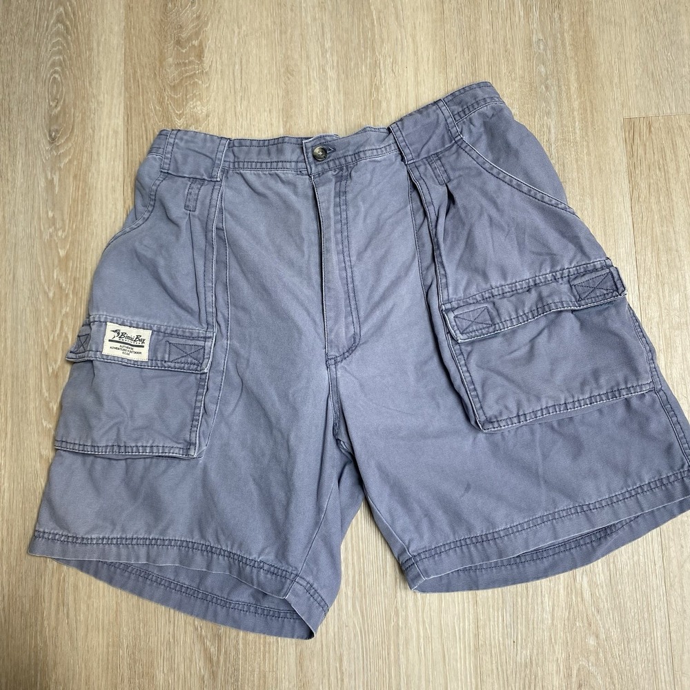 Bimini Bay Mens Size 38 Blue Grey Canvas Cargo Elastic Waist Fishing Shorts